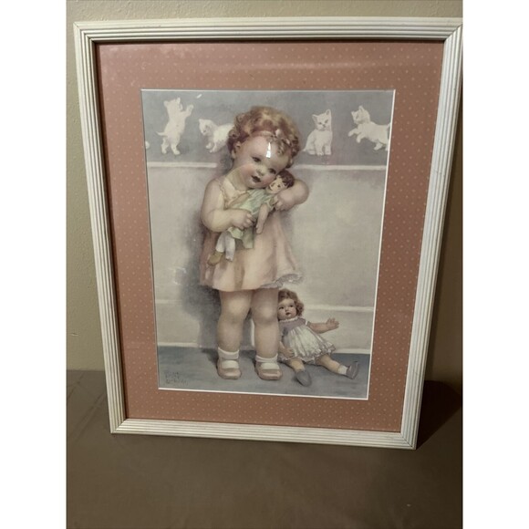 VTG Bessie Pease Gutmann "Love Is Blind" Original Frame Girl with two dolls - Picture 1 of 5